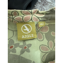 Blouse Aigle verte imprimé floral coton — taille 42 — bohème chic