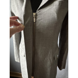 Blazer long vintage Episode gris taupe rayé — Taille 40