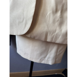 Ensemble tailleur vintage beige blazer long et jupe — Style 80/90