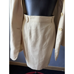 Ensemble tailleur vintage beige blazer long et jupe — Style 80/90