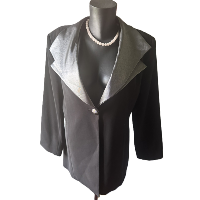 Veste habillée vintage Léo Guy Paris noir col satiné — Taille 48