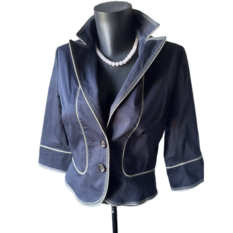 Blazer Antonelle bleu marine surpiqûres contrastées — Taille 42