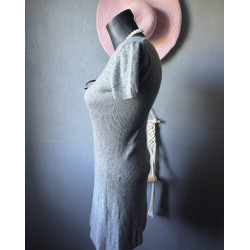 Robe maille grise Sinéquanone vintage – Coupe cintrée – Détail rubans – Années 2000