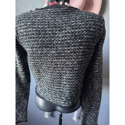 Gilet court noir & blanc Cache Cache – Maille tweed chic – Coupe structurée 38-40