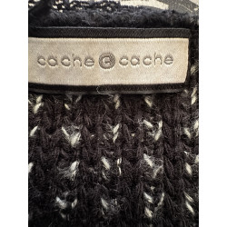 Gilet court noir & blanc Cache Cache – Maille tweed chic – Coupe structurée 38-40