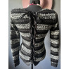 Pull noir & blanc NAF NAF – Dos lacé – Maille métallisée 36-38