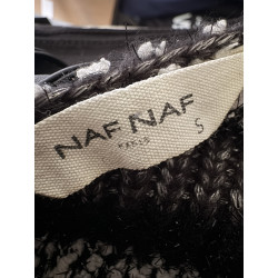 Pull noir & blanc NAF NAF – Dos lacé – Maille métallisée 36-38