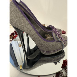 Escarpins Café Noir T38 talons 12 cm plateforme gris violet