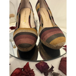 Escarpins Carpe Diem T38 talons 12 cm plateforme multicolore liège