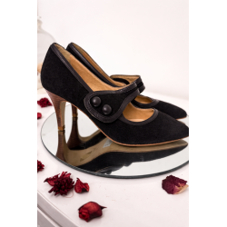 Escarpins San Marina LAMIERA noir daim bride boutons – T37