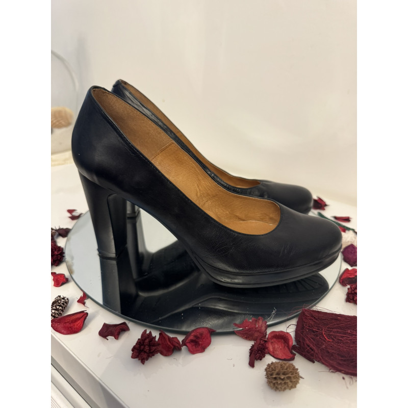 Escarpins Besson cuir noir talon épais plateforme – T39