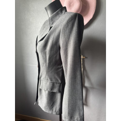 Blazer gris rayé vintage Cœur de Paris – Double boutonnage – T38