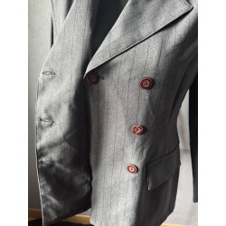 Blazer gris rayé vintage Cœur de Paris – Double boutonnage – T38