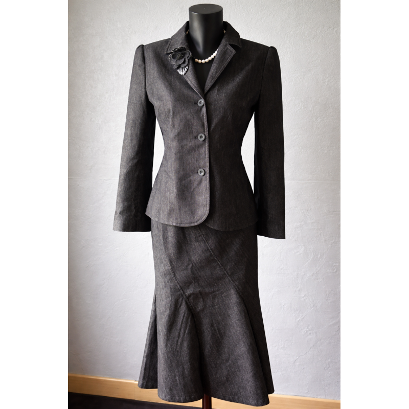 Ensemble tailleur vintage 1.2.3 Maison 123 gris – Veste cintrée & jupe sirène – T40