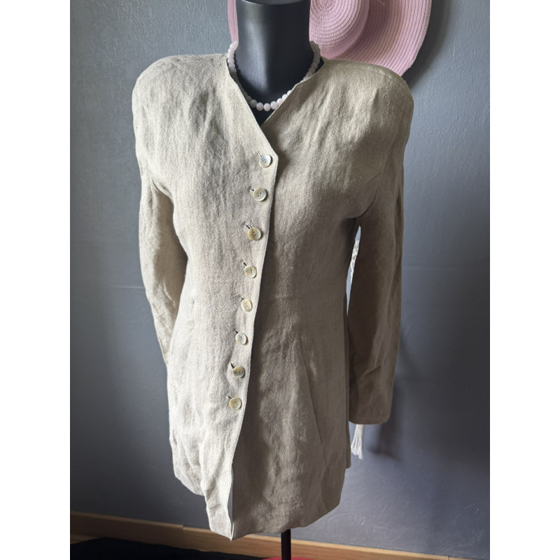 Blazer long vintage Marie Brunon Paris en lin – Taille 38 / 40 – Fabriqué en France