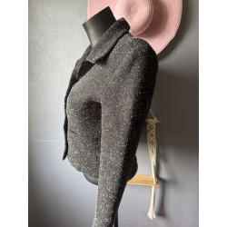 Blazer Cache Cache tweed noir moucheté – Taille 36/38 – Style vintage années 90/2000