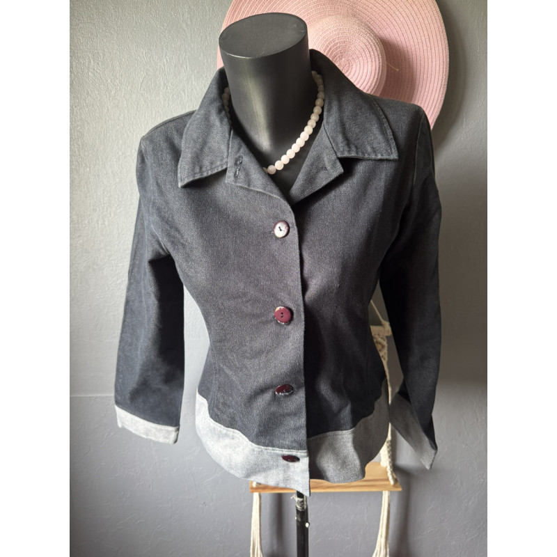 Blazer noir et gris femme – Taille 42 – Style vintage années 2000
